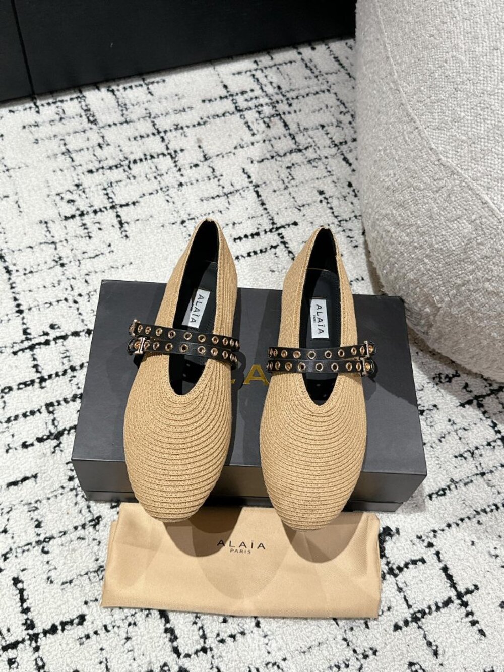 ALAÏA Woven Double-Buckle Mary Jane Flats - Picture 1 of 9